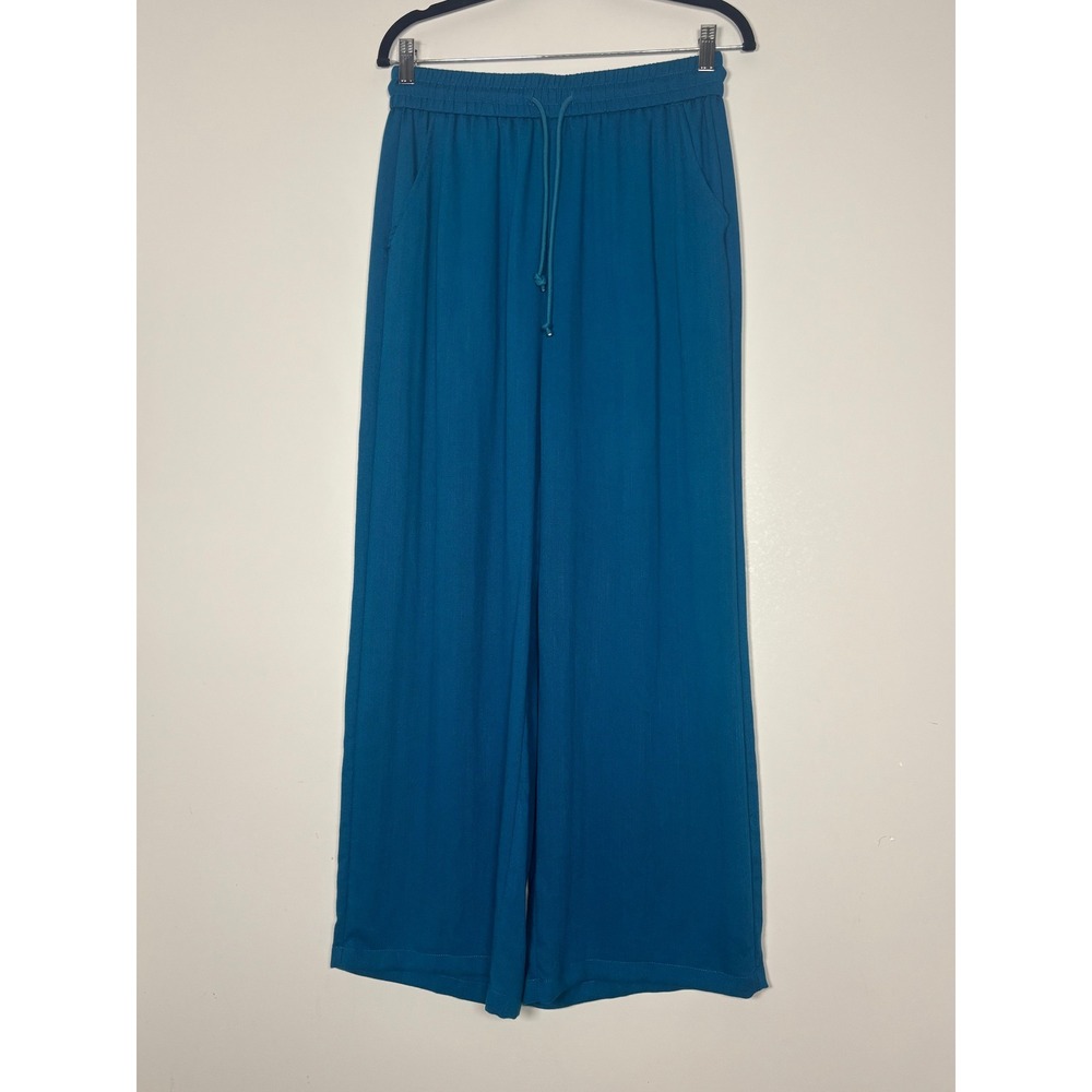 Halara Teal Blue Wide Leg Drawstring Pants Medium Viscose Blend